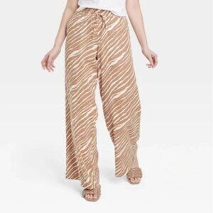 A New Day Brown Zebra Print Linen Blend Wide Leg Lounge Pant 3X New